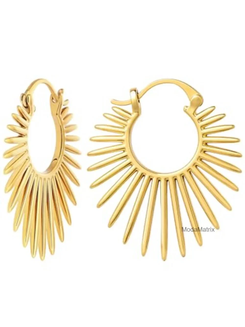 18K Gold Plated Statement Hoop Earrings Hypoallergenic Non Tarnish Sunburst